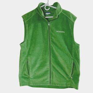 Columbia Mens Large Fleece Vest Green Full Zip Gorpcore Outdoor Hiking Layer